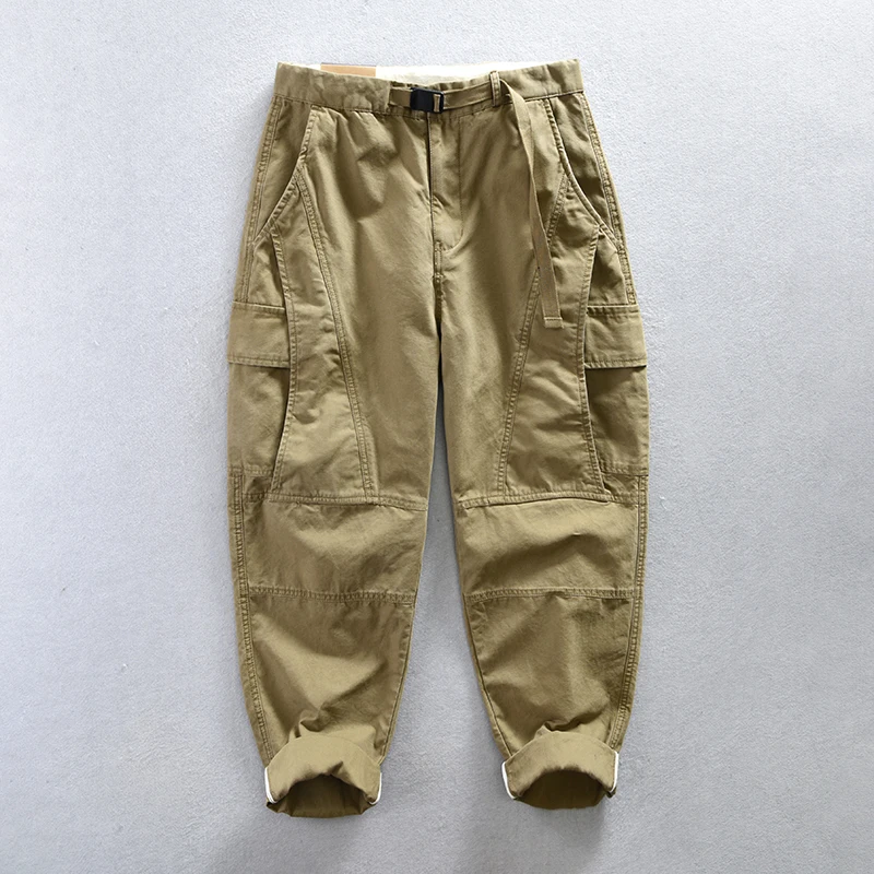 

Spring Autumn New 100% Cotton Retro Cargo Pants Men Clothing Multi-pockets Daily Joggers Trousers