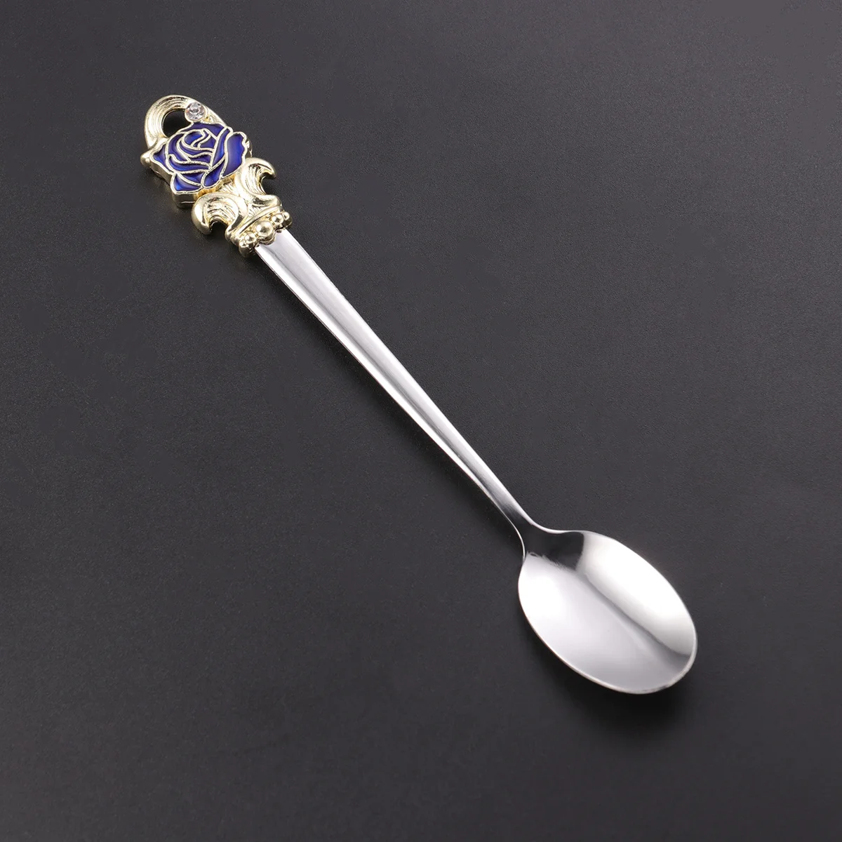 

Stainless Steel Enamel Coffee Spoon Blue Rose Delicate Design Mirror Finish Exquisite Grinding Portable Elegant Gift