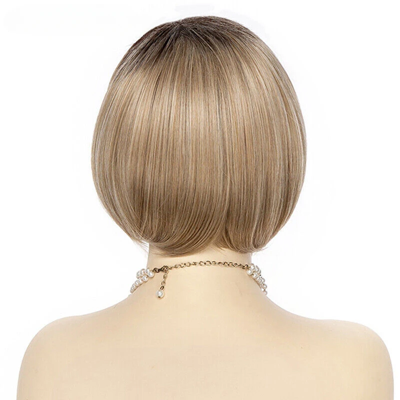 Short Straight  Bob Wigs Ombre Brown Blonde Wig Synthetic