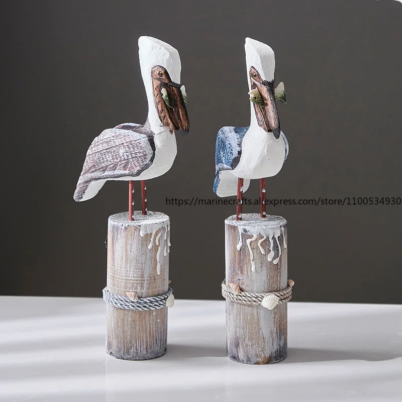 Mediterranean Wooden Craft Ornament Set Exquisite Stump Bird Home Decoration Kids Room Figurine Gift Vintage Decor