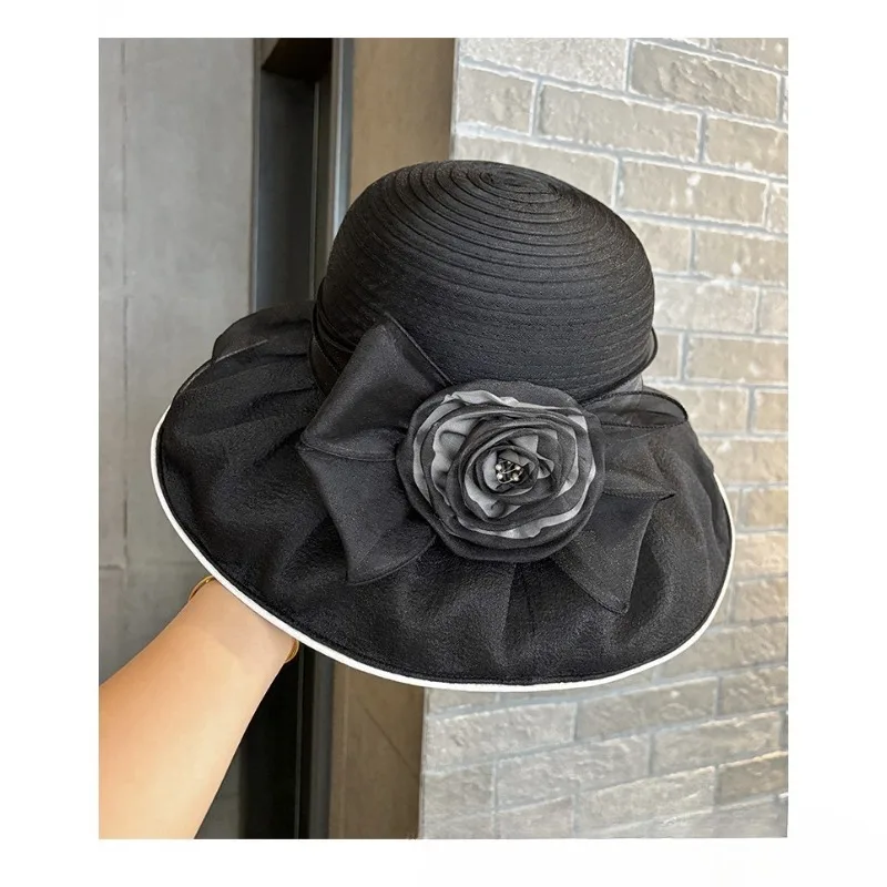 

1pcs French Hepburn Style Summer Mesh Flower Fisherman Hat Women Beach Sun Hat UV Protection Holiday Cap