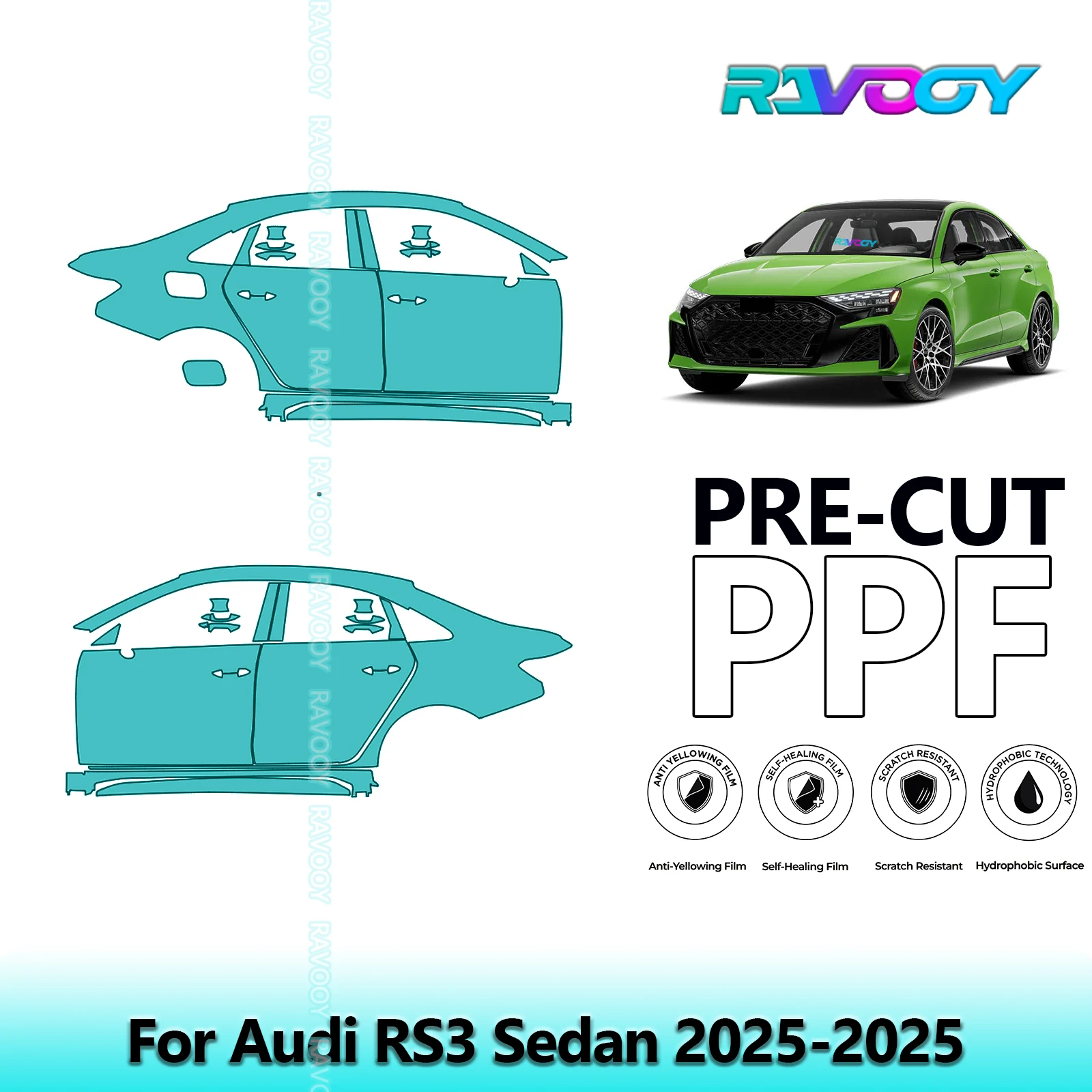 

For Audi RS3 Sedan 2025-2025 8.5mil Clear Matte Pre-Cut PPF Door & A/B Pillar Kit TPU Paint Protection Film Set
