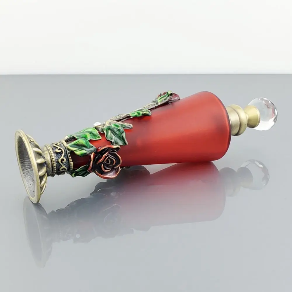 

Perfect Gift Vintage Empty Bottle Refillable Pipe Empty Glass Jar Crystal Inlayed Rose Essence Oil Container Bedroom Decor