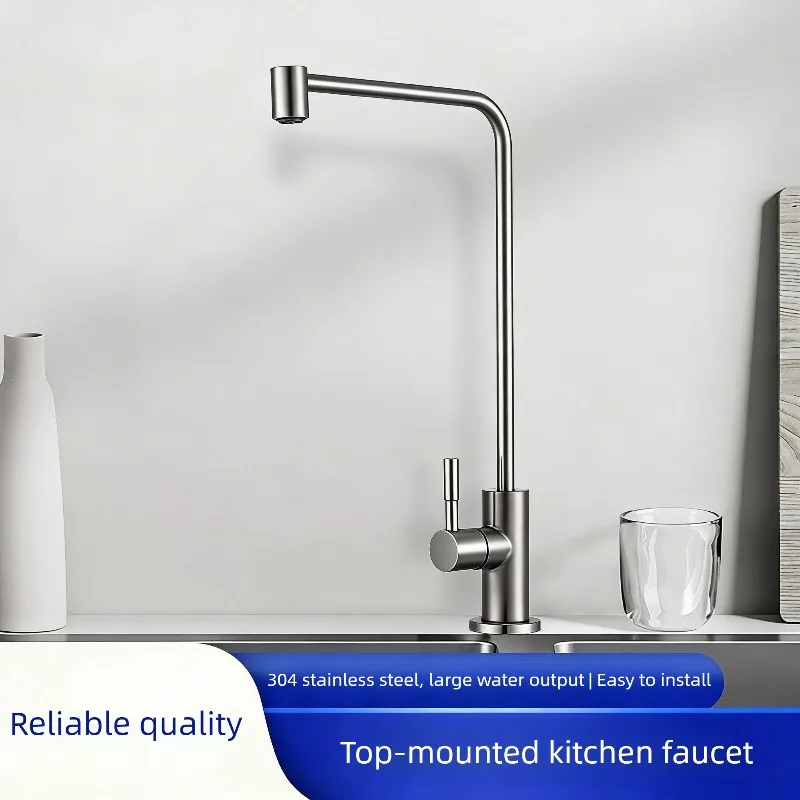 Kitchen Water Purifier Faucet Home Drinking Water Tap 2 Points Inlet 304 Stainless Steel Brushed Direct Drink Filter Faucet