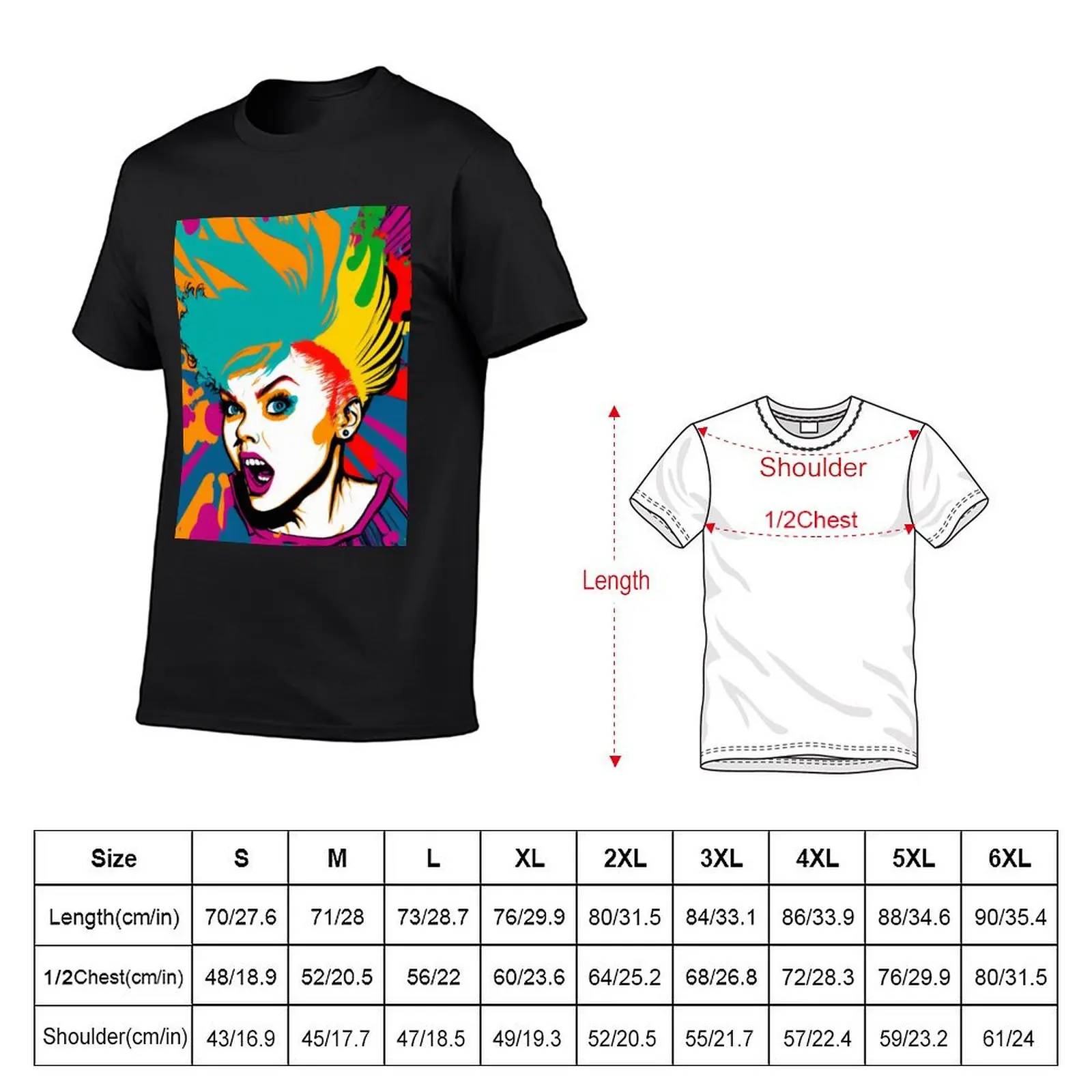 Colourful Pop Art Female Face T-Shirt customizeds oversize t-shirts man anime figures anime clothes t shirts for men