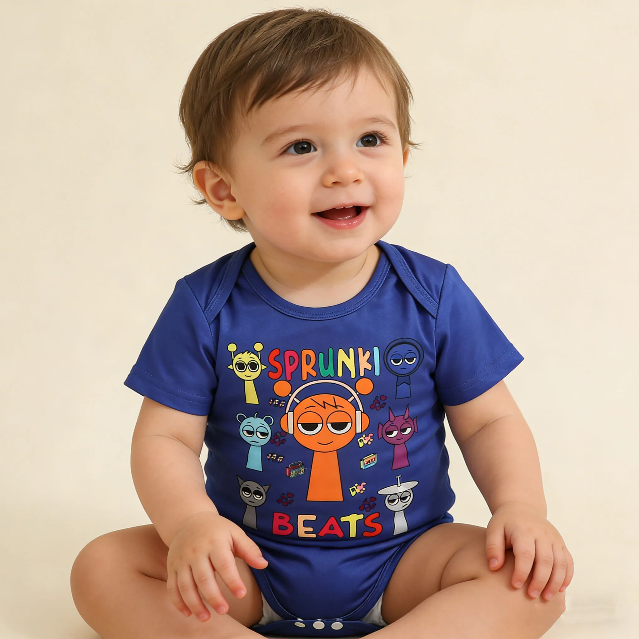 prunki Baby Short Sleeve Bottom Cover Suit Cartoon Print Triangle Romper Breathable Summer Clothes for Baby Crawling