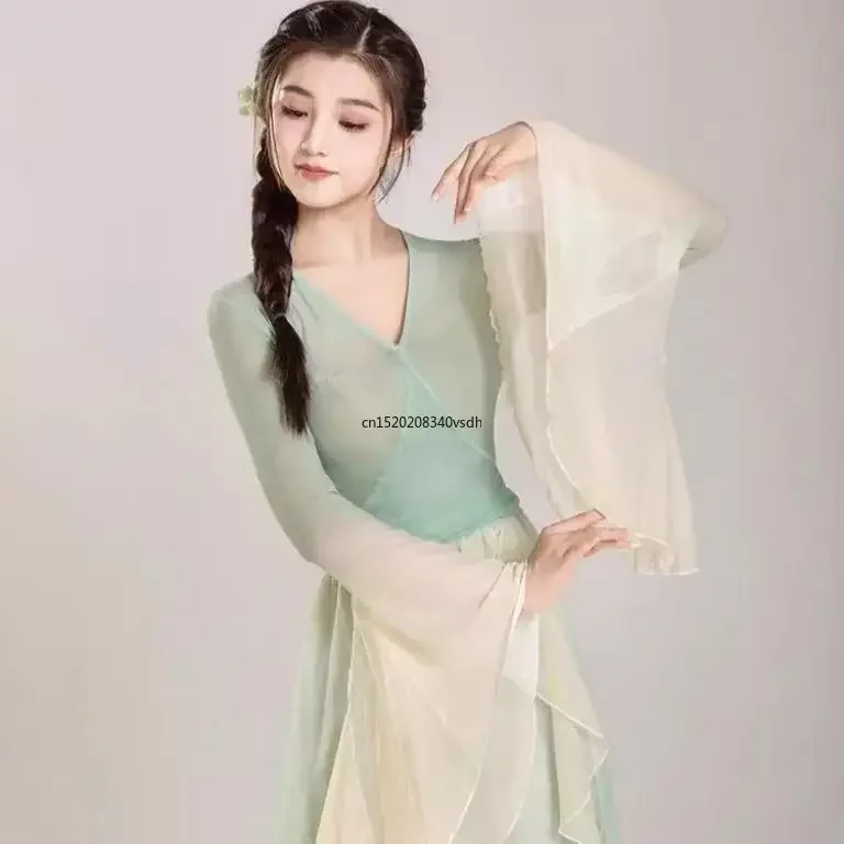 Disfraz de danza clásica, traje púrpura de Hada, vestido de práctica diaria, gasa suelta que fluye, Ropa de baile china para actuaciones en escenario