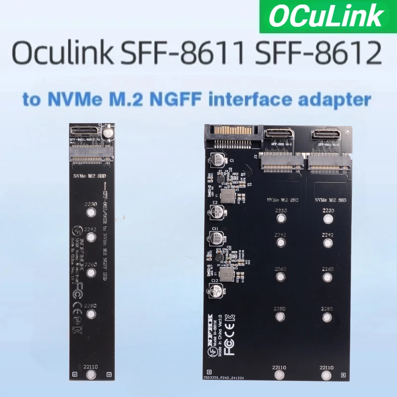 

OCuLink SFF-8611/8612 to Dual M.2 NVMe NGFF M-key 2230- 2280 SSD Hard Drive Adapter Card PCIe Oculink Port to M.2 Expansion Card