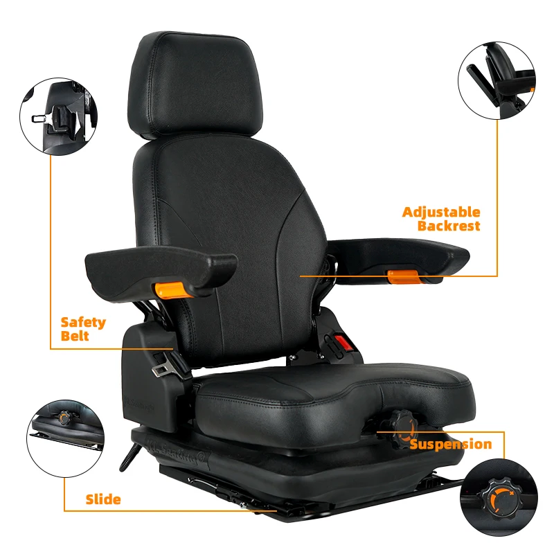 

Industrial Forklift Seat for Agricultural Machinery With Head Cushion and Heating PU Suspension Durable Tractor Seat