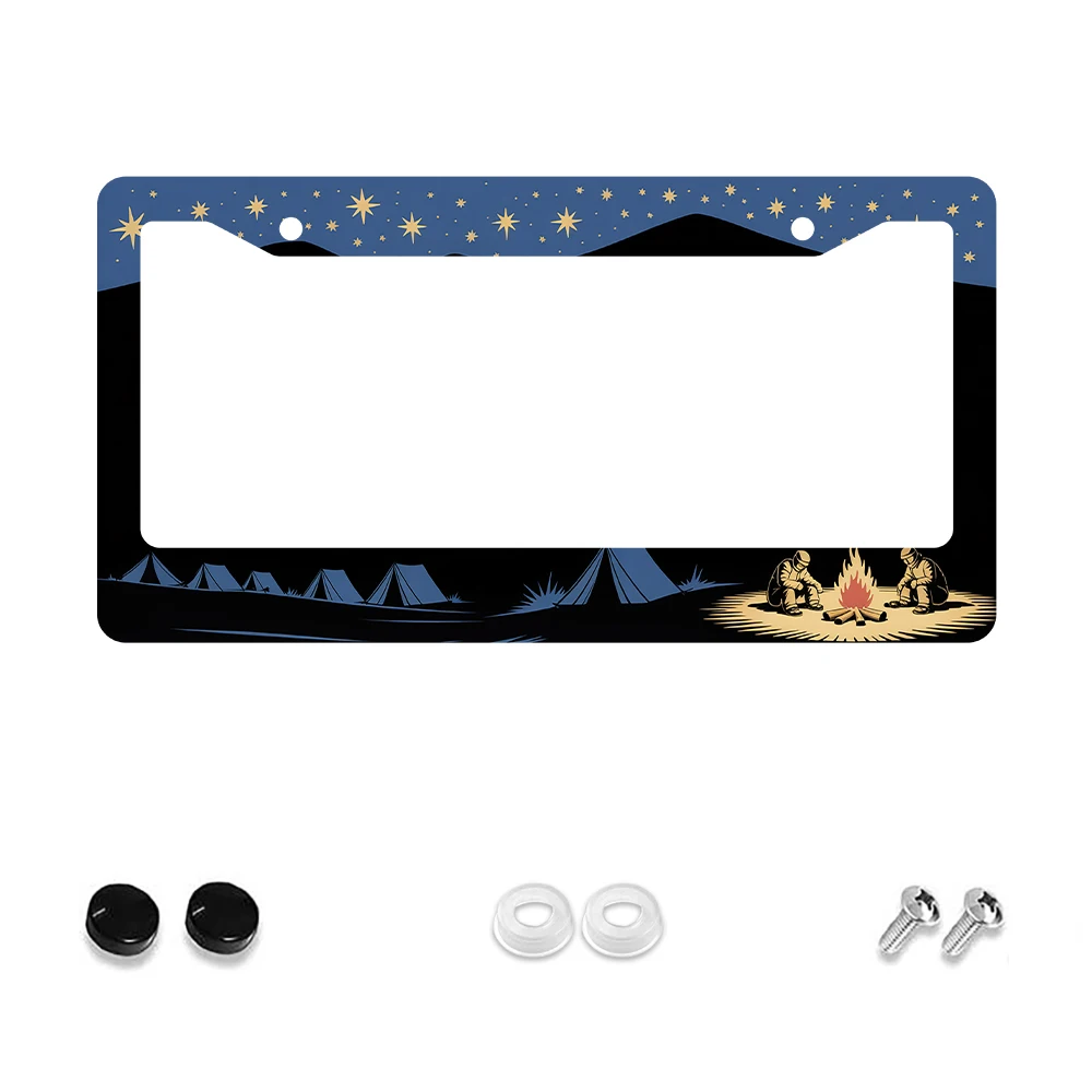 

1pc Blue Night Sky Starry Camping Scene 2-Hole License Plate Frame, Aluminum Material, 6x12 Inches, with Screw Kit, Retro Novel