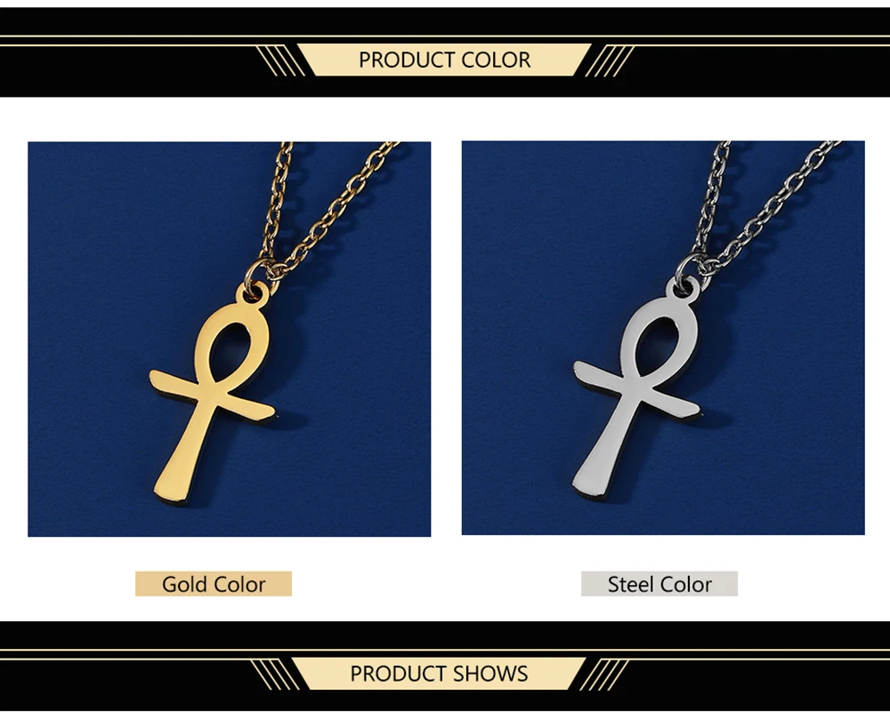 Dawapara Ankh Halskette Ägypten Koptischen Kreuz Charme Doppel Schicht Schlange Kette Edelstahl Frauen Halskette Amulett Religiöse – Detail 5