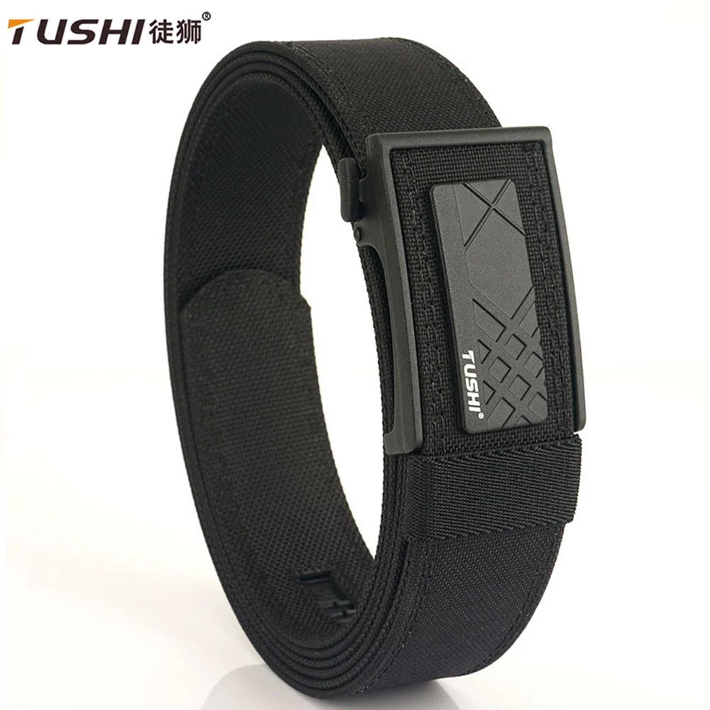 

TUSHI Tactical Belt for Men Metal Automatic Buckle Stiff Military Police Duty Belt 1100D Nylon Gun Belt IPSC Casual Girdle Male