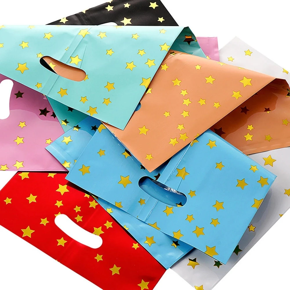 10Pcs Colorful Gold Aluminum Gift Bag Little Stars Candy Snack Cookie Packing Bag for Birthday Wedding Party Favors Wrapping Bag