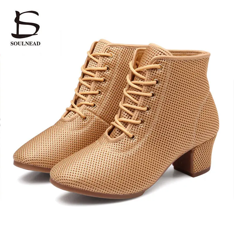 Salsa Dance Shoes Women Latin Dance Shoes High Top Jazz Dancing Boots Heels 5cm Outdoor Mesh Adult Woman Ballroom Dance Sneakers