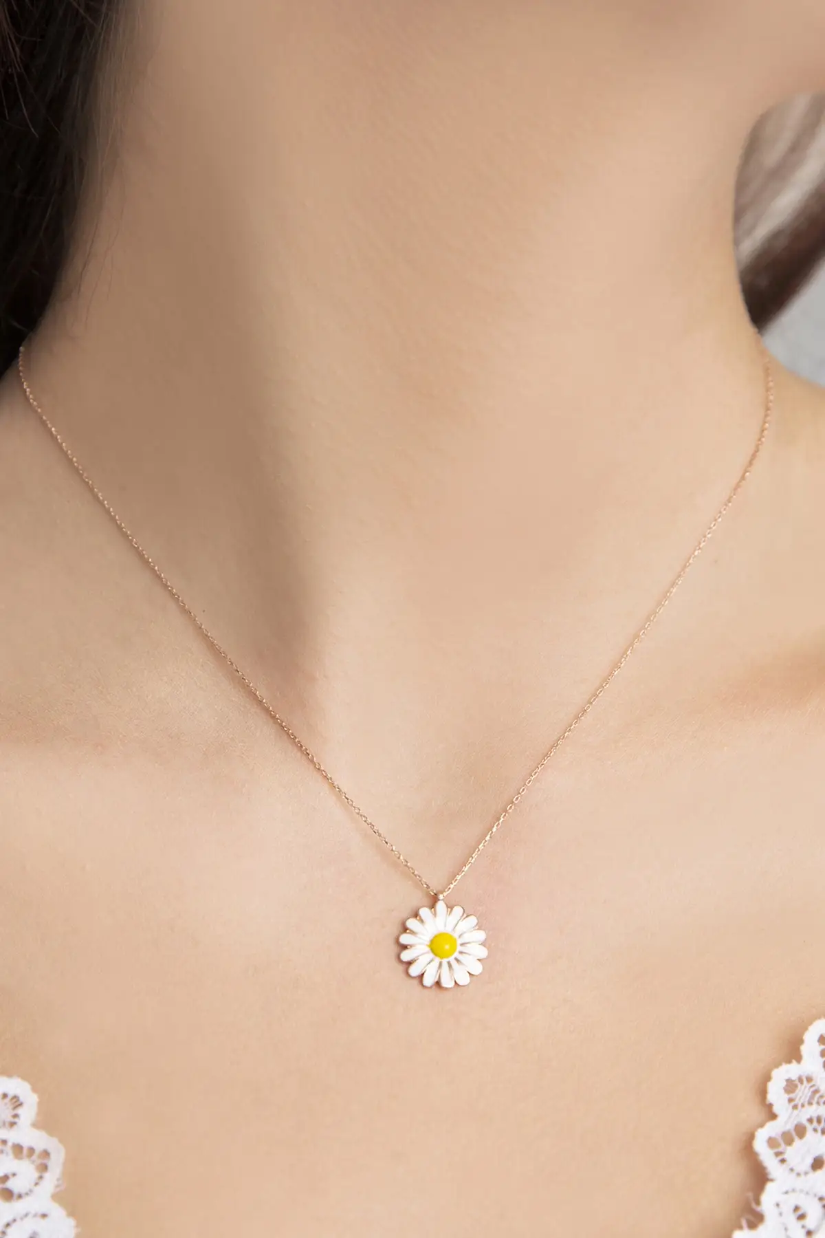 Enamel Daisy Pattern 925 Sterling Silver Necklace