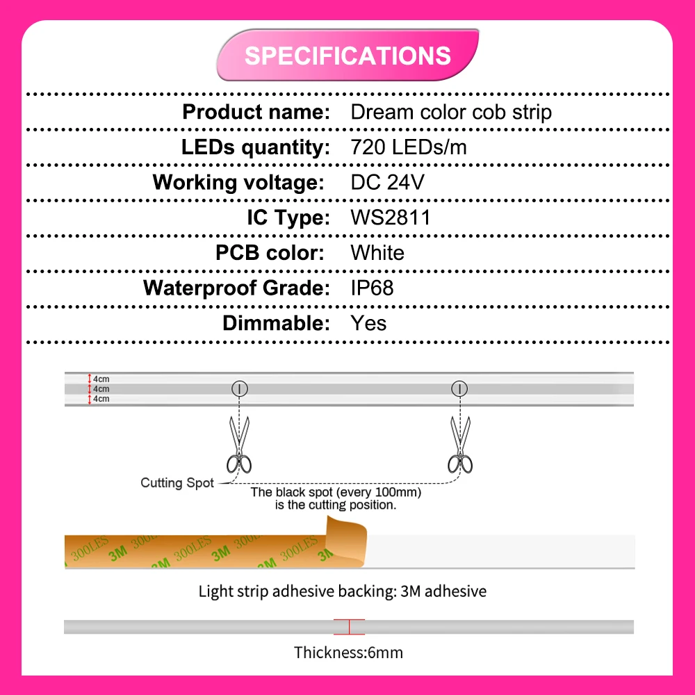 IP68 Dream Color COB Led Strip High Density Flexible Dimmable Addressable WiFi Smart Run Water WS2811 LED Lights TuYa Smart Life