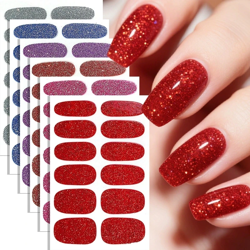 Vollflächige Nagelaufkleber DIY Nagellackstreifen Funkelnder Glitzer Selbstklebende Nagelkunst-Sticker Maniküre-Dekoration – Detail 2