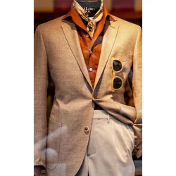 Chaqueta de traje para hombre, tejido de lino fino, transpirable, nuevo estilo, elegante, informal, diseño delgado, trajes de botonadura única, moda de verano