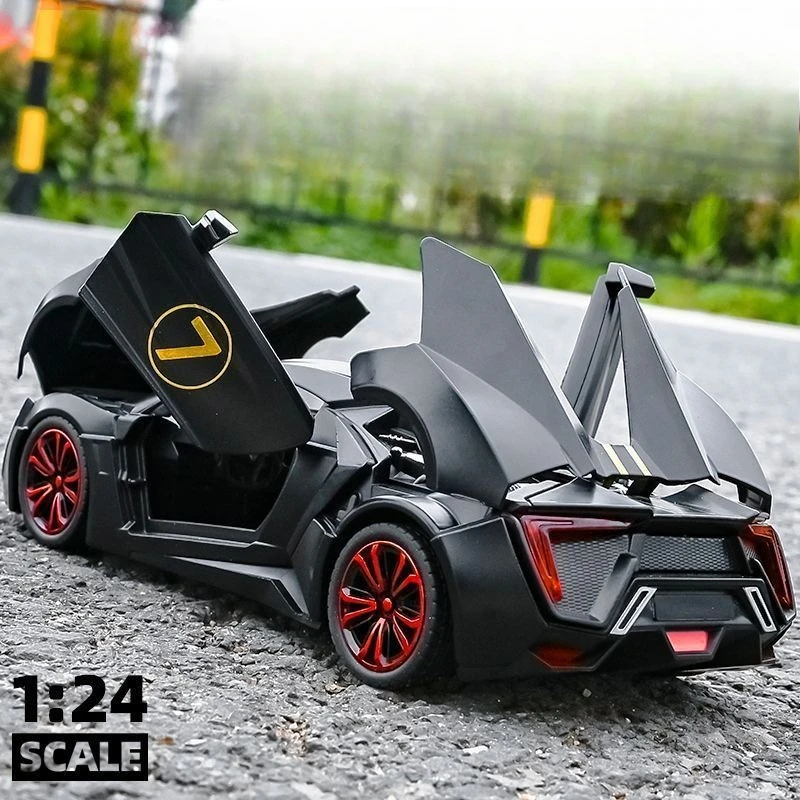 1-24スケールのランボルギーニ・ウラカン・ステラートオフロードスーパーカー、合金製ダイキャストモデル、4つのドアが開閉可能、ライトとサウンド機能付き、子供向けのおもちゃ、男の子へのプレゼントに最適。