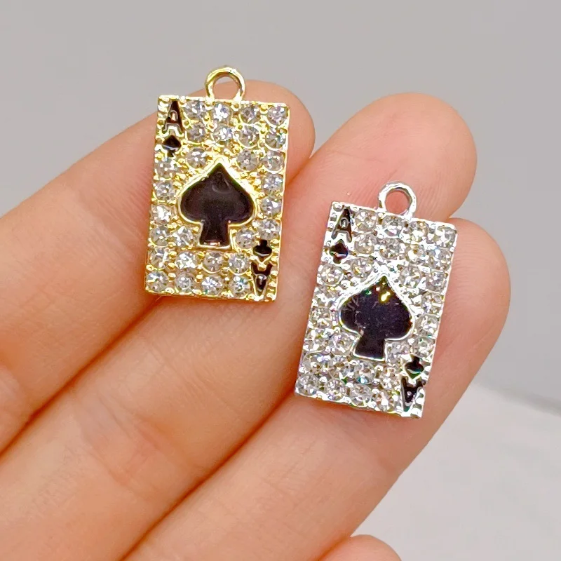 50pcs/lot Fashion  poker Spades A With rhinestone pendant Earrings Drop bling charm Ear Studs connecter tag Jewelry DIY