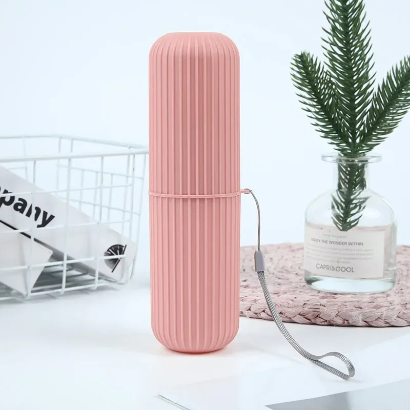 세로 줄무늬 여행 필수 칫솔 컵 휴대용 커플 칫솔 치약 보관 상자 간단한 구강 세척제 컵