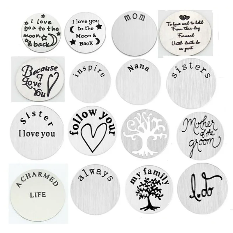 

10Pcs/lot 22mm Stainless Steel Letter Word Plate Charms For Bracelet Diy Jewelry Making Metal Round Floating Charms Locket