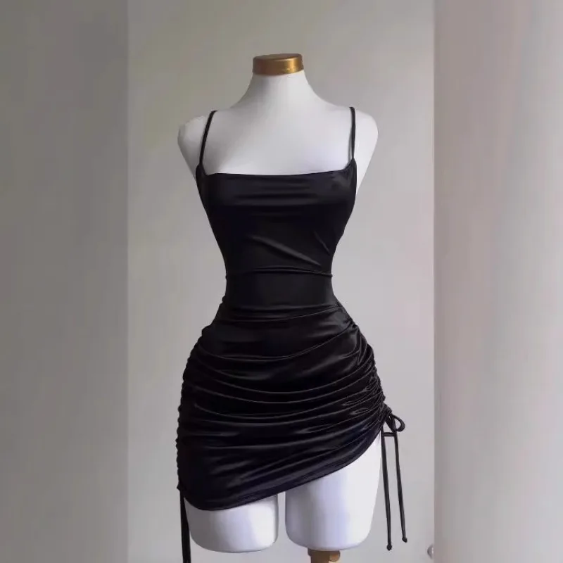 فستان Y2K أنيق مثير مع تصميم برباط بدون ظهر، تنورة ضيقة من الساتان لصيف الحفلات والنوادي ملابس الشارع #1