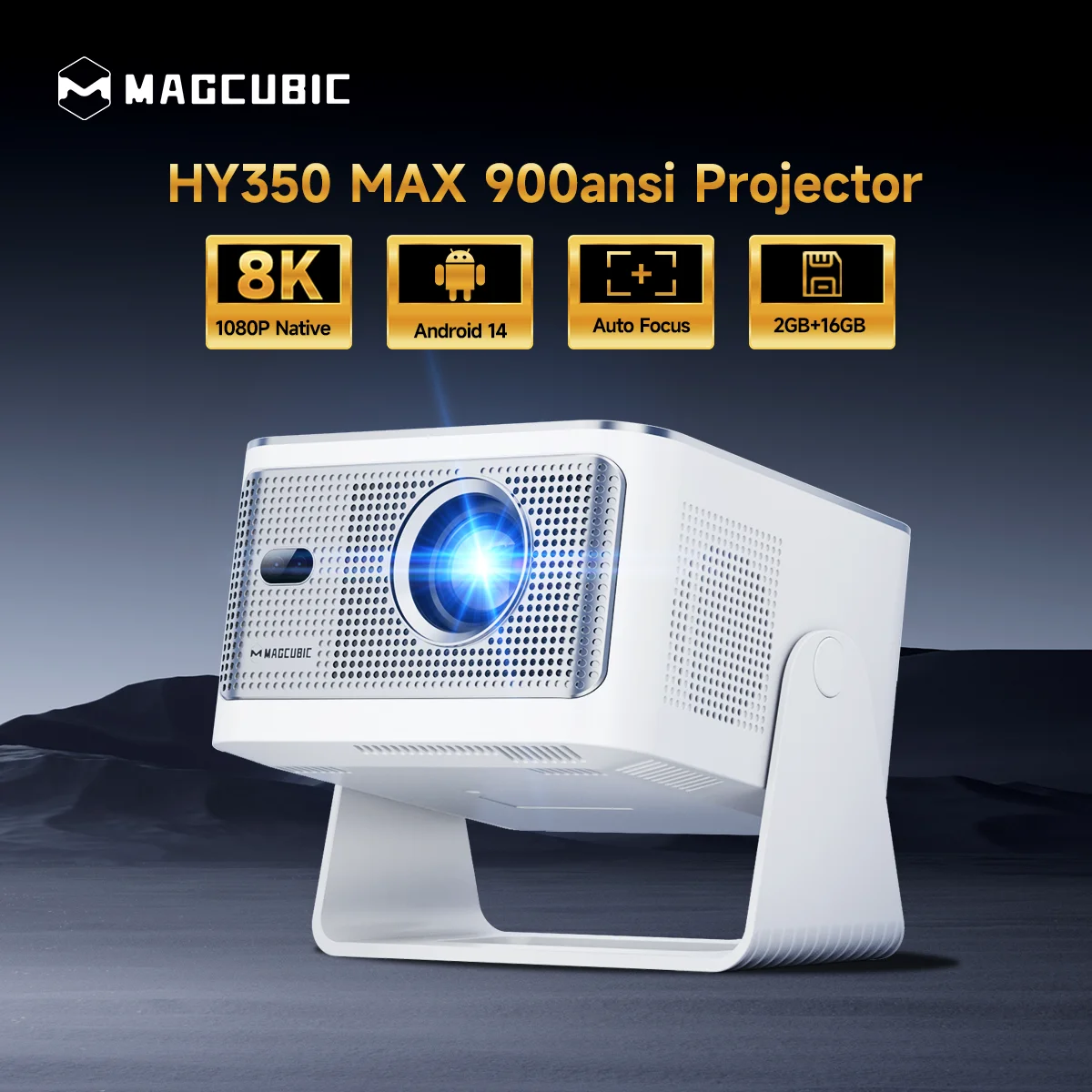 Magcubic LED Projector HY350Max 900ANSI Android Projector Auto Focus 8K Native 1080P Wifi6 BT5.4 16G Allwinner H726