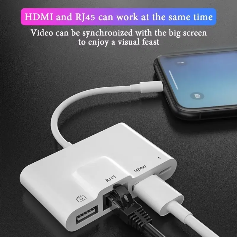 Universal Type-C and Light-ning To HDMI Digital Av Adapter USB/OTG Hub for I-Phone/i-Pad 1080p TV Mic Audio LiveStream Converter