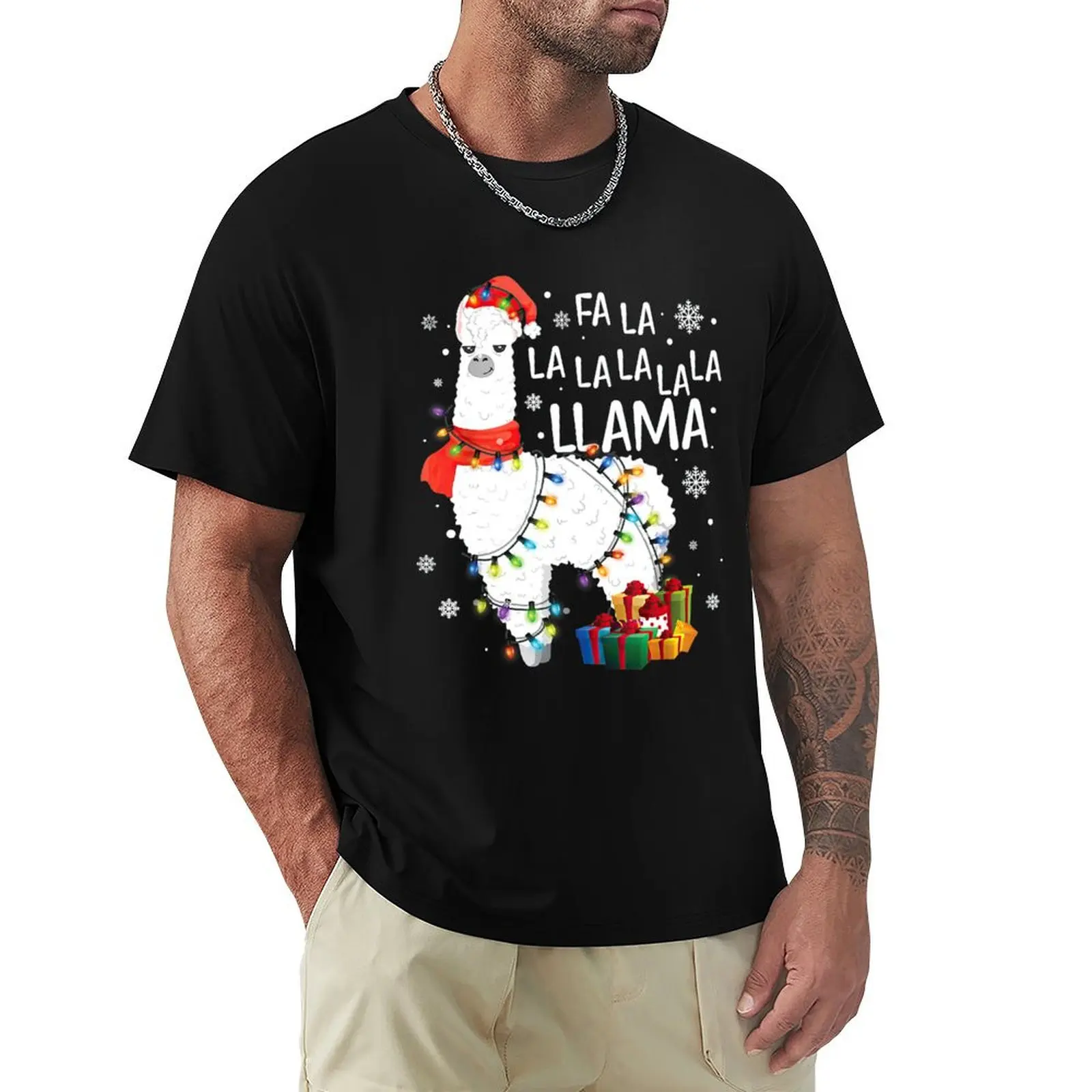

Fa La La Llama Funny Christmas Gift Christmas Lllama Lover T-Shirt summer top fruit of the loom mens t shirts