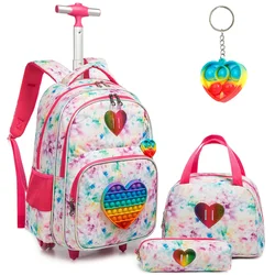 BIKAB 3-teiliges Kindergepäck, Rolltasche, Schultaschen für Mädchen mit Rollen, mit Lunchbox, Federmäppchen, Kindergepäck mit Rolle