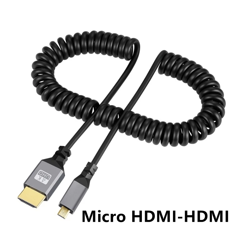 4K@60HZ 0.5-2.2M Compatible HDMI TO Micro Mini HDMI-Compatible Coiled Extension Flexible Spiral Cable Male To Male Plug HD Cable