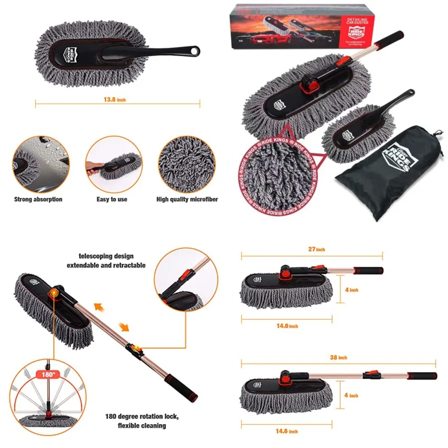 

Auto Duster Extendable Handle, Car Duster Set, Scratch Remover Large and Small Brushes Remove Dust Exterior Interior of RVs and