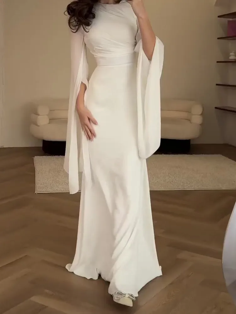 DFDG 2025 الربيع الصيف المرأة مصمم فستان ستان مثير الخفافيش الجناح متوهج كم ماكسي بقماش شفاف إدراج Bodycon فستان الرقبة المستديرة