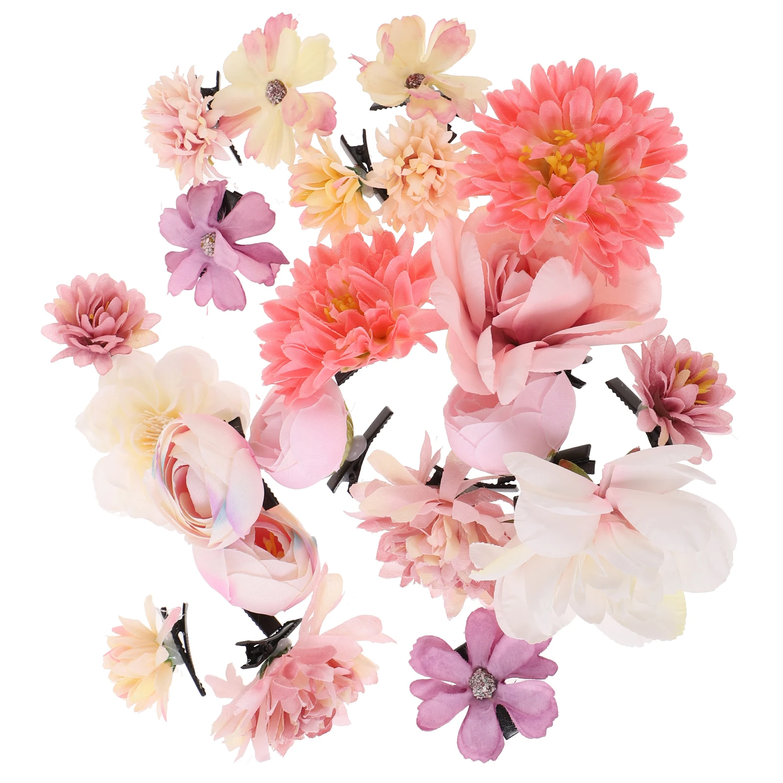 

21 Pcs Flower Hair Clips Headdress Alloy Fabric 3D Layered Petal Girls Women Toddler Barrettes Hair Flowers Decorations Summer