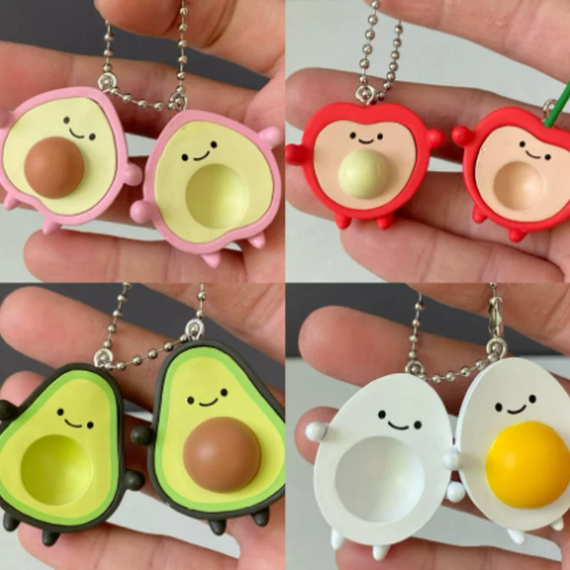 Mini Cute Avocado Cherry Charm Beans Eyes Two-Piece Blind Box Series Food Keychain Mini Bag Pendant Surprise Collections Gifts