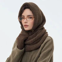 Winter Women Beanies Balaclava Hat Scarf Knitted Hooded Caps Outdoor Warm One-Piece Neck Collar Hats for Girls - Image 2