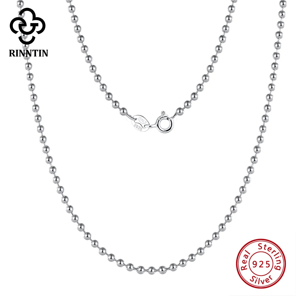 

Rinntin 100% 925 Sterling Silver Italian 2.0mm 2.5mm Ball Bead Chain Necklace for Women Vintage Silver Dainty Jewelry SC24