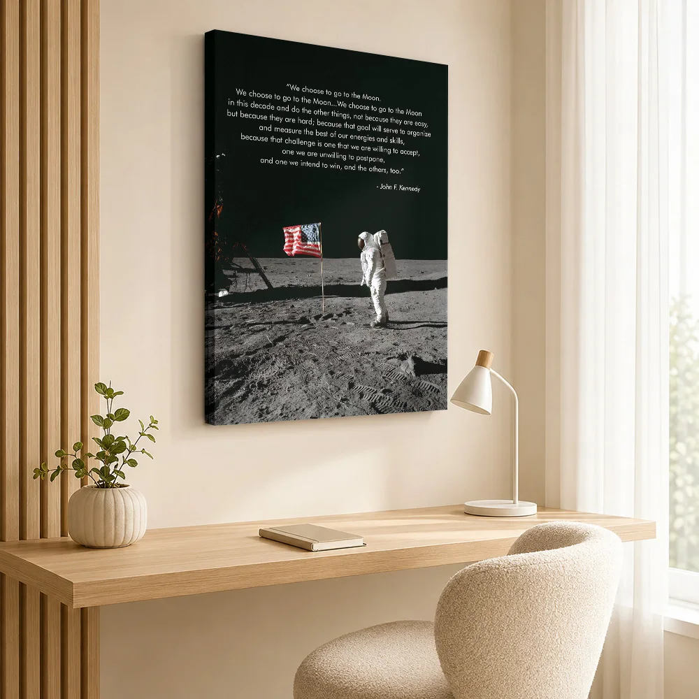 JFK WE CHOOSE TO GO Framed Canvas Print Poster Custom Photo Modern Aesthetic Wall Paintings Decoration for Living Room Bedroom