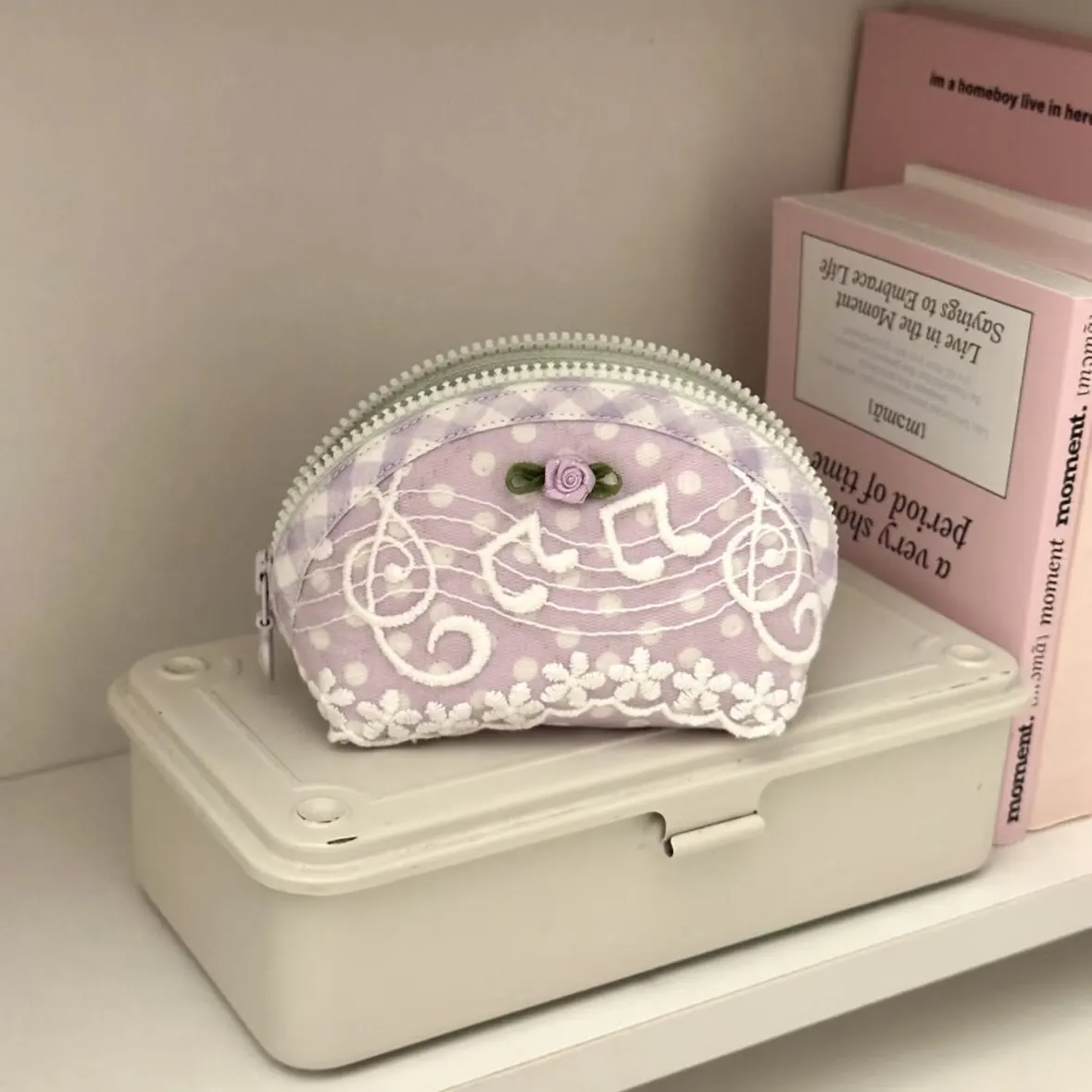 Retro Purple Rose Music Note Shell Bag Girls Go Out Portable Earphones Lipstick Change Storage Bag Gift