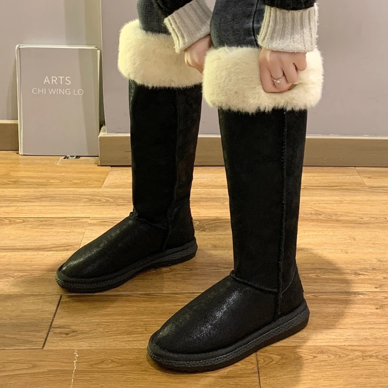 Winter Boots for Women Fleece Warm Snow Shoes Luxury Designer Furry Thigh High Boots Female Comfort Flats Long Botas Footwear