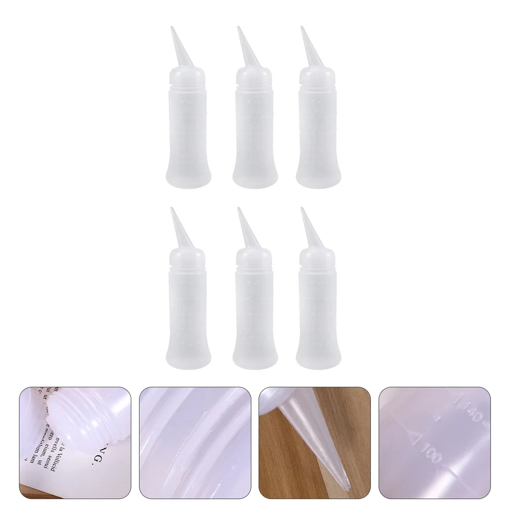 

6pcs 260Ml Bottle Refillable Plastic Empty Bottles Beak Mouth Graduated Scale For Barber Coloring Salon