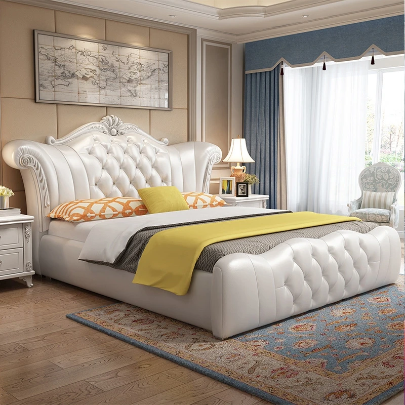 

Classic Light Luxury Bed Minimalist Cream Full Body Designer Aesthetics Bed Frame Headboard Twin Cama De Casal Bedroom Furniture