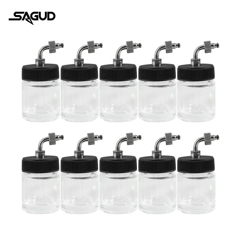 10Pcs/Box Airbrush Bottles Glass 22CC Glass Jar Bottle with Cover Adaptor Paint Bottle for Siphon Airbrush Replace Accessories