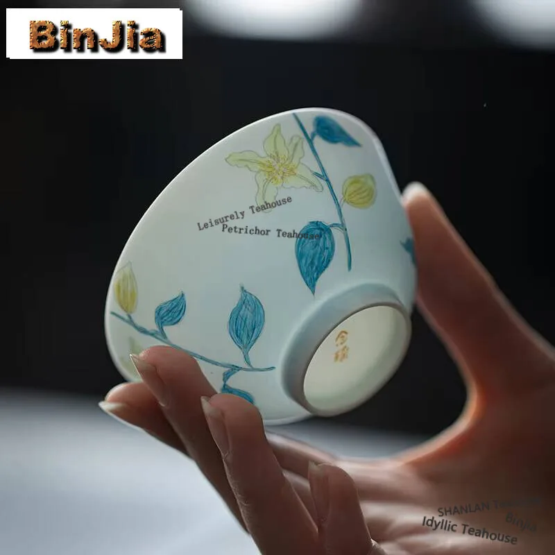 

100 мл ручная роспись хризантема чайная чашка ручной работы с тонкими шинами фарфоровая чашка для медитации чайная чаша бытовой набор кунг-фу