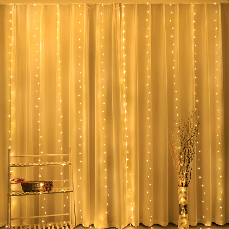 Curtain Lights with Remote Control Christmas Holiday LED Lights Decoration Wedding Bedroom Fairy Lights String New Year Garland