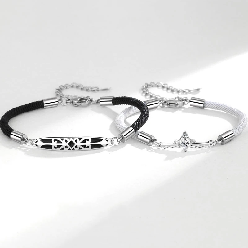 KOFSAC Princess and Knight Couple Bracelets For Men Women Ins Rope Bracelets 925 Sterling Silver Jewelry Commemorative Gift