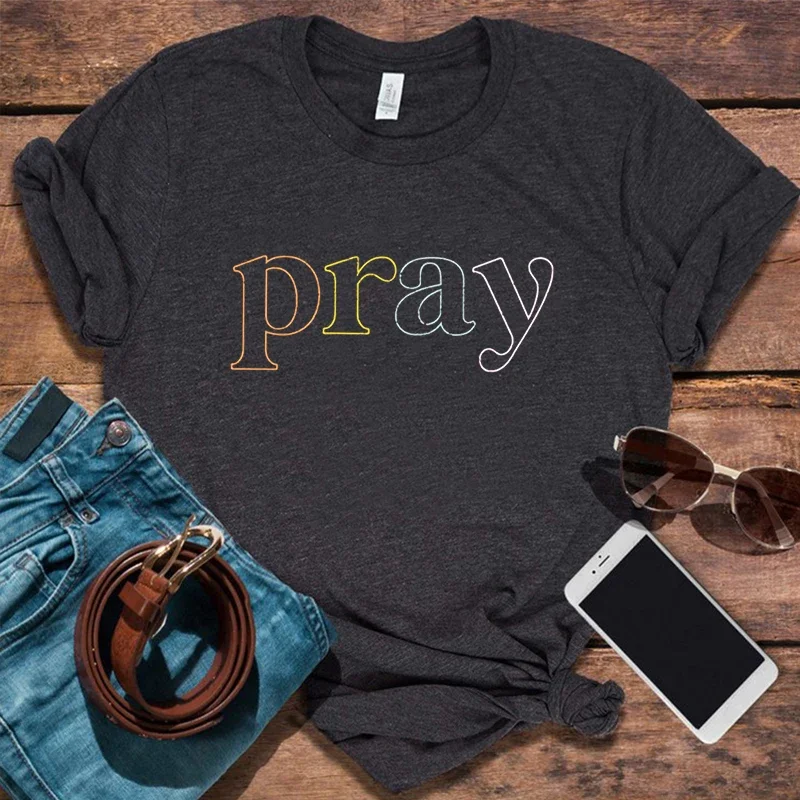 

Religion Shirt Pray Graphic Tshirts Christian Tee Bible Verse Kawaii Clothes Faith Top God Vintage Aesthetic Clothes L