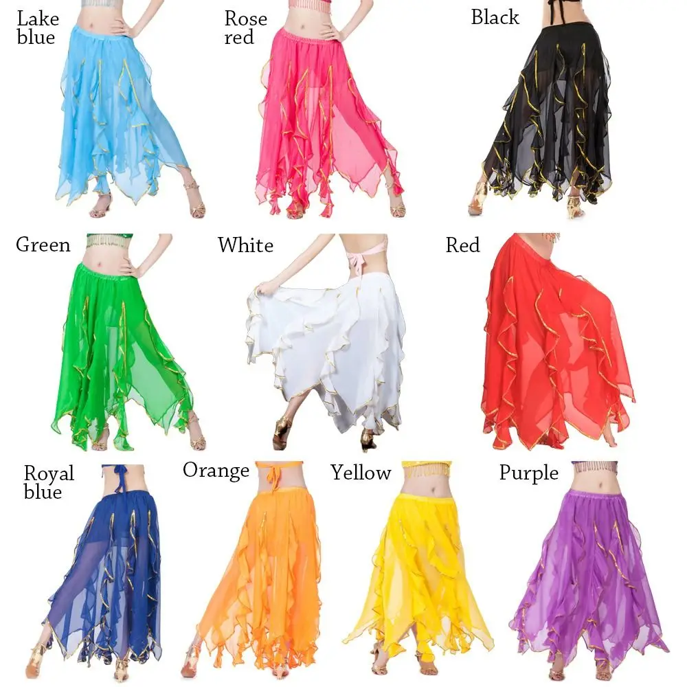 Sparkling Belly Dancing Skirt Women Chiffon Spanish Skirt Shiny Tassels Long Dancing Skirt Show Costumes Belly Dance Accessories