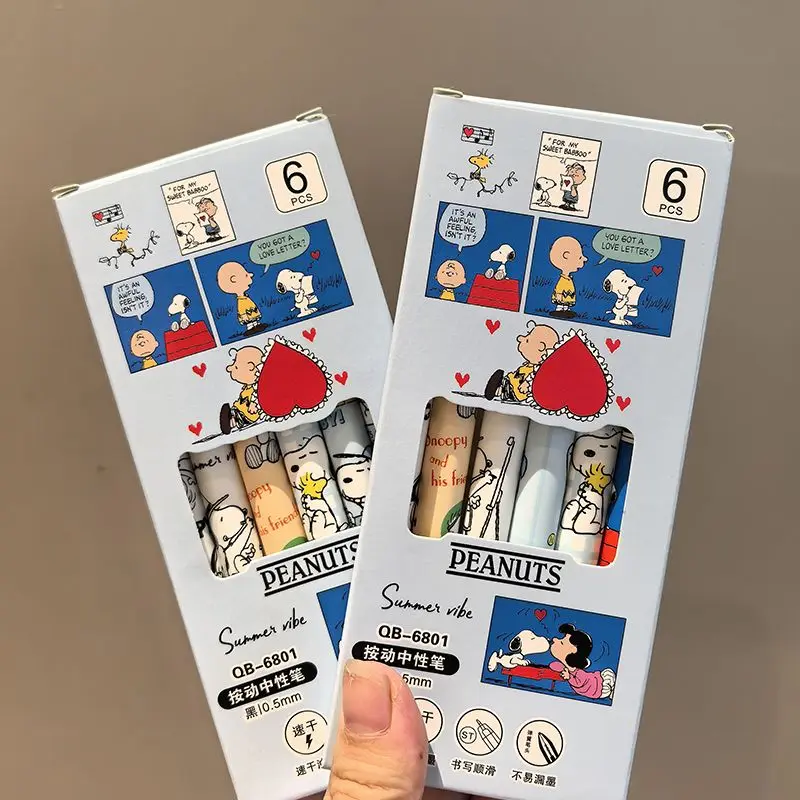 Snoopys batimento cardíaco imprensa caneta alta beleza ins limitado bonito estudante st cabeça velocidade seco escovação perguntas caneta neutra 0.5 6 pçs/set